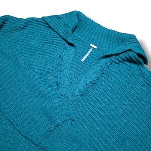 Free People Women's Marlie Pullover V Neck Sweater Teal Blue Size Small